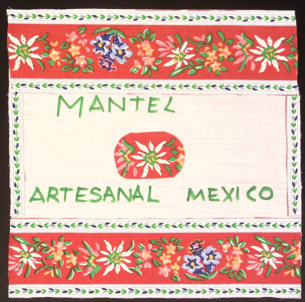 thick floral borders embroidered, "Mantel artesanal Mexico"