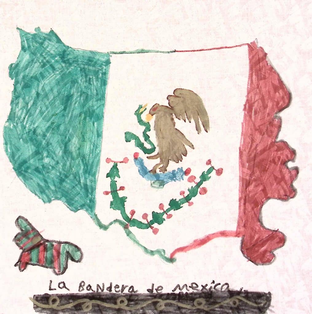 The Mexican Flag in the shape of the United States, with text at the bottom reading "La Bandera de Mexico."