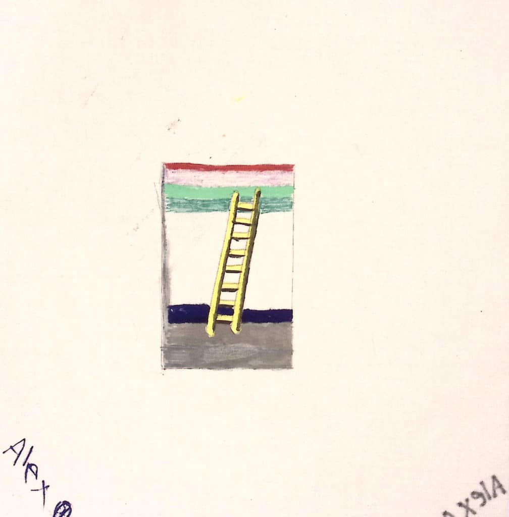 A yellow ladder in the center of a rectangle on a white background.