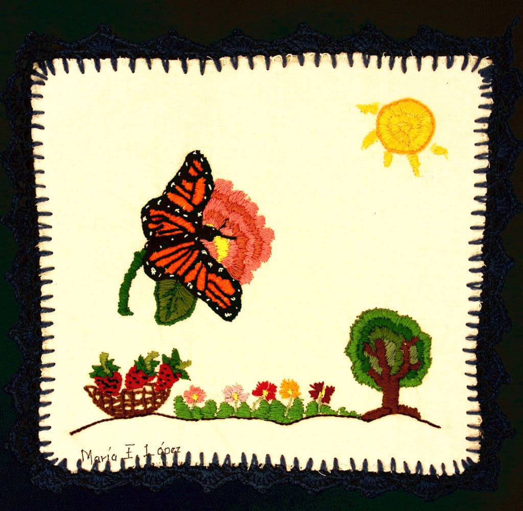 Butterfly, tree, sun, flowers