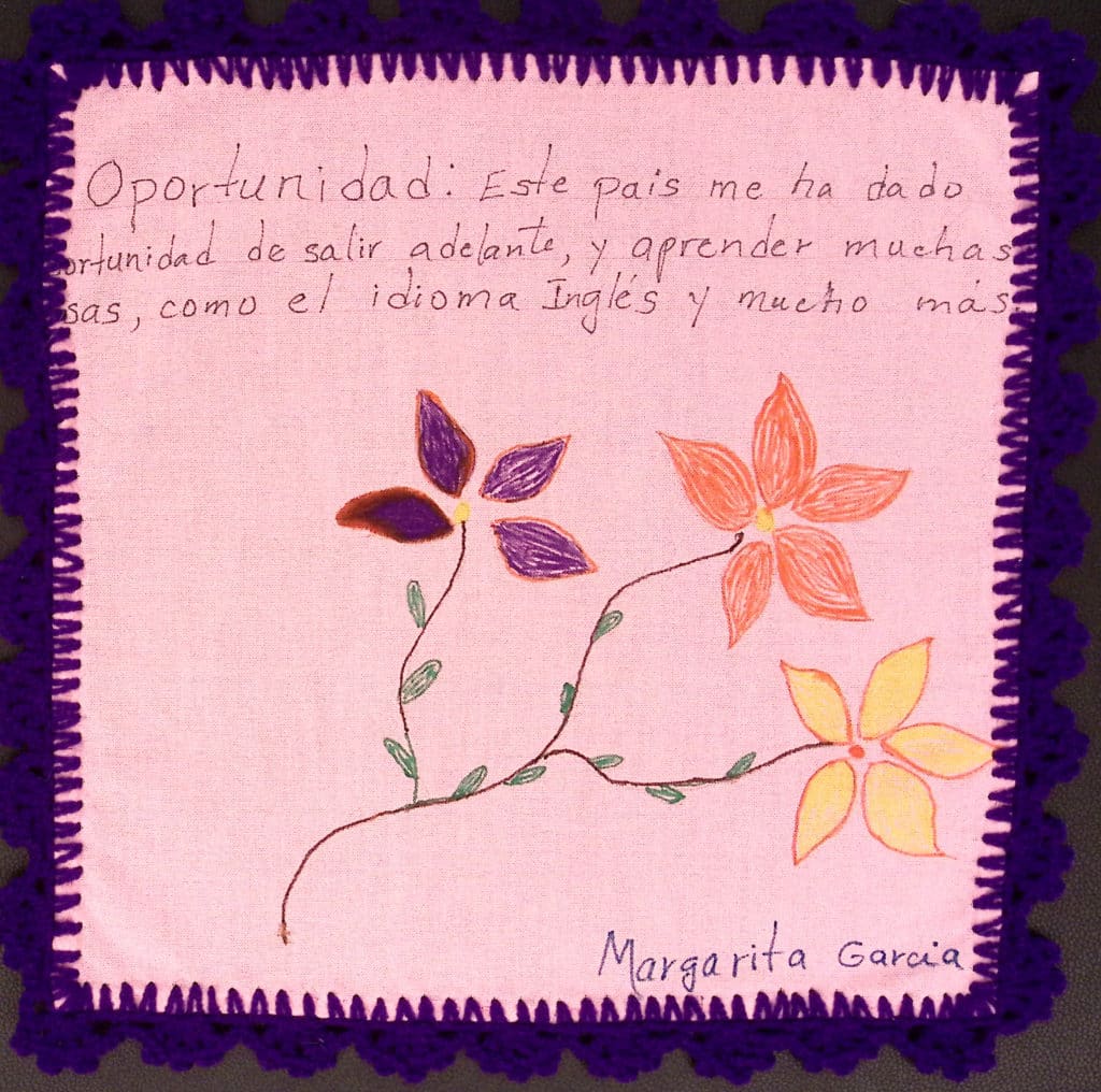 Purple border, flowers and a quote