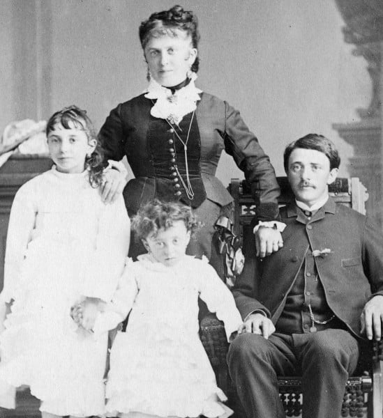 A family portrait of Angelina and Frank Lazzari and their two children.
