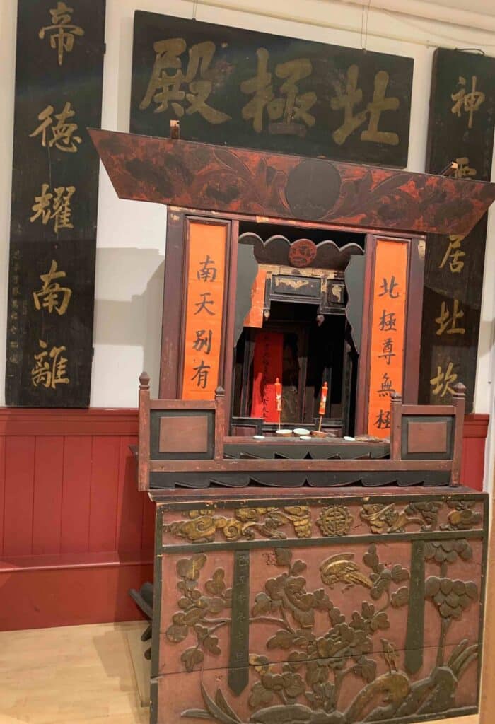 The altar from Napa Chinatown's temple, now at the Chinese Historical Society of America.