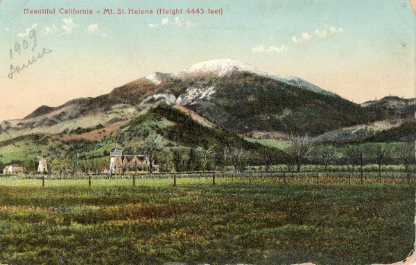 Colorized postcard of a view of Mt. St. Helena