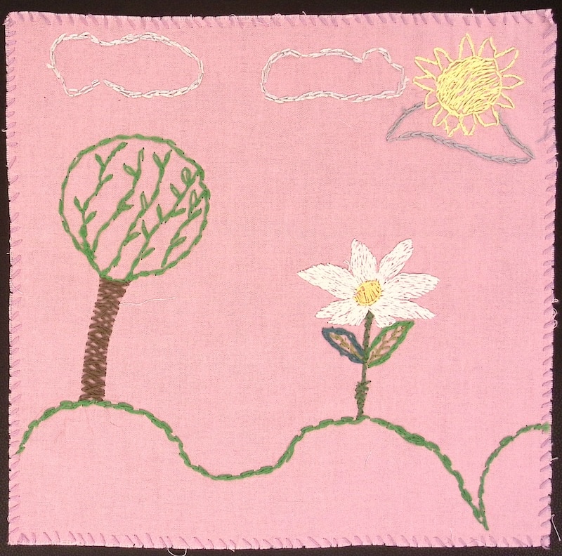 pink with tree and flower embroidered