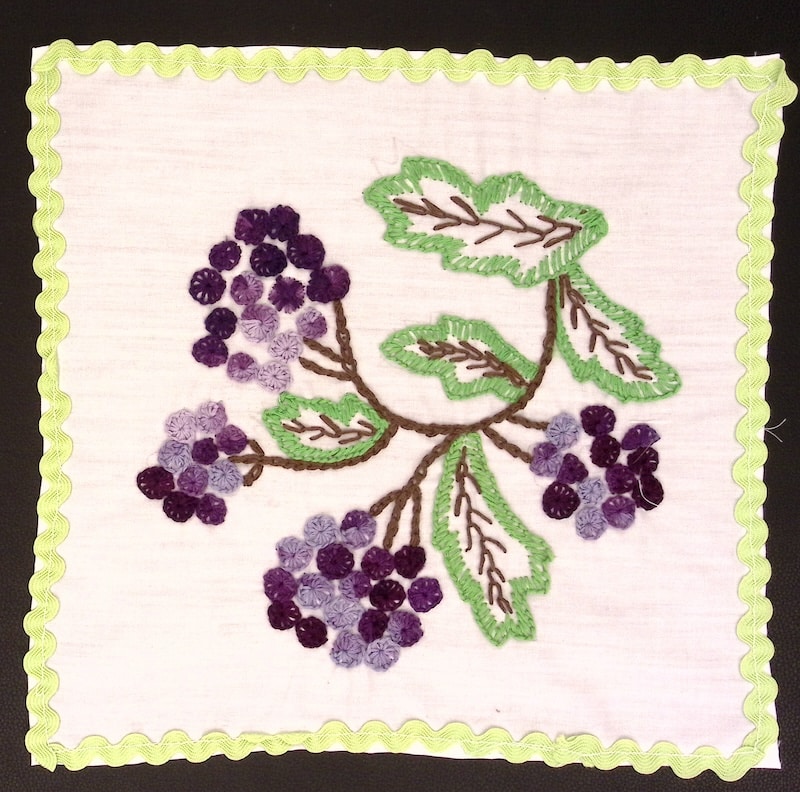 grapes embroidered, light green rickrack